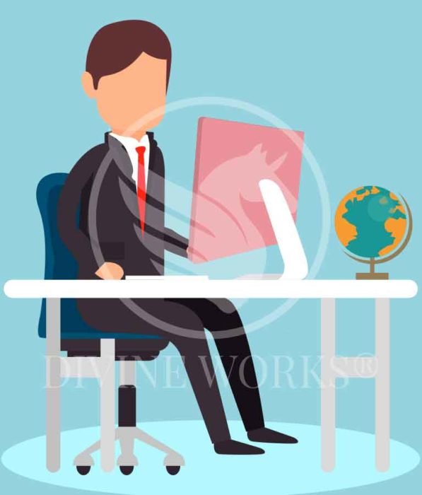 Free Adobe Illustrator Man Working On Computer Vector Illustration by Divine Works