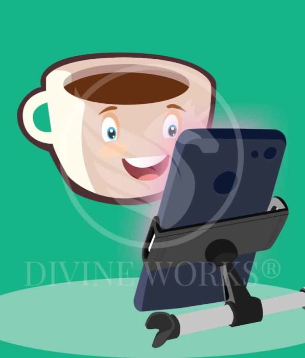 Free Adobe Illustrator Tea Cup With Mobile Vector Illustration by Divine Works