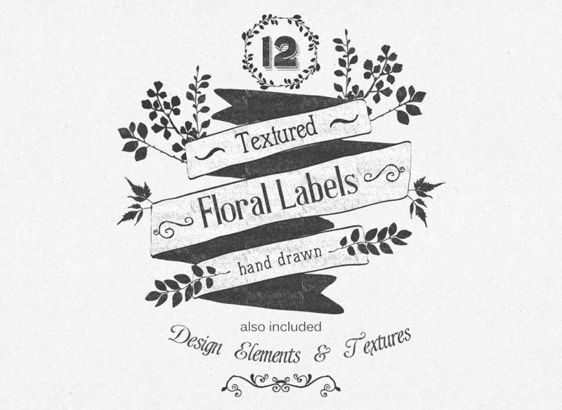 Hand Drawn Floral Labels and Design Elements