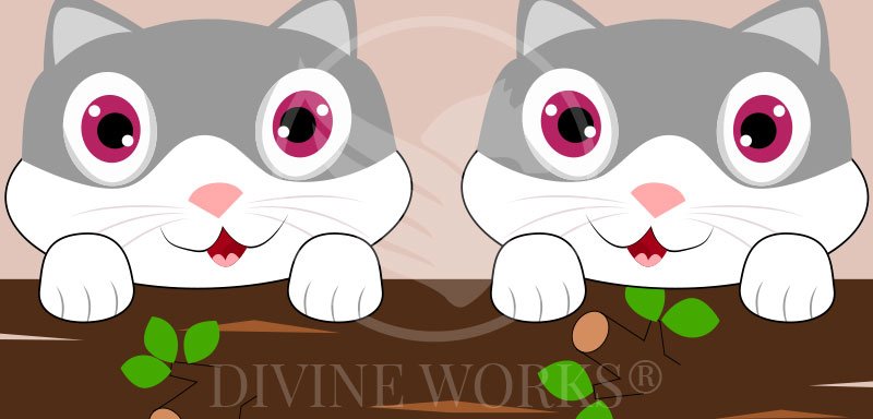 Free Adobe Illustrator Twins Baby Cat Vector Illustration by Divine Works