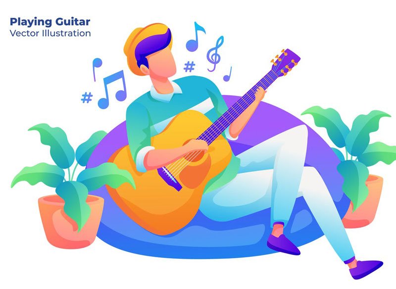 Playing Guitar - Vector Illustration