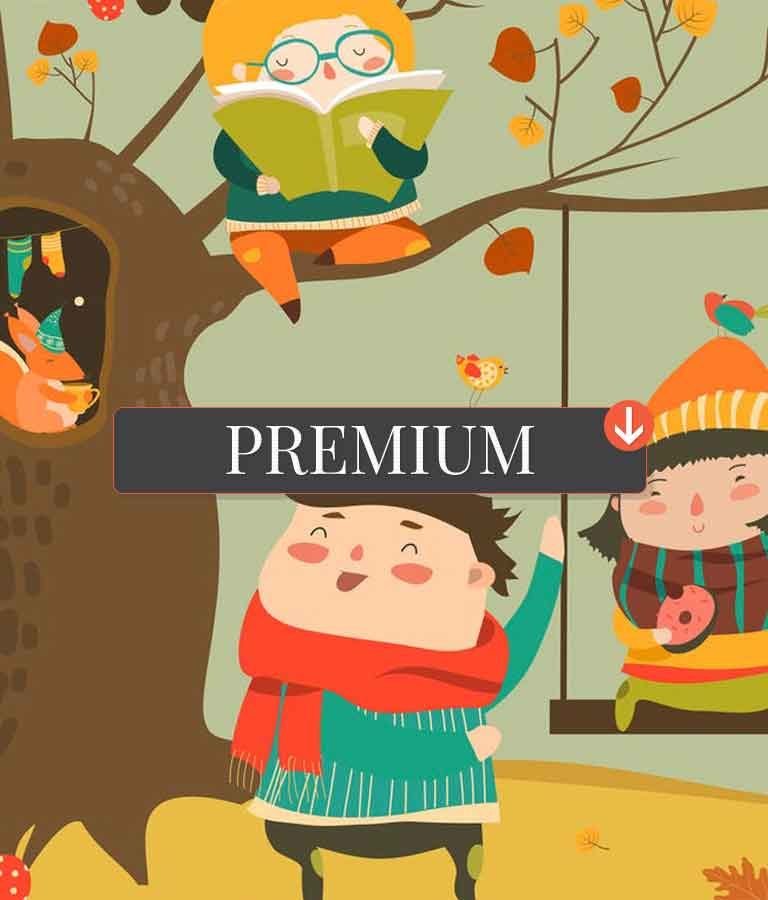 Happy Kids Ride On A Swing In The Autumn Forest