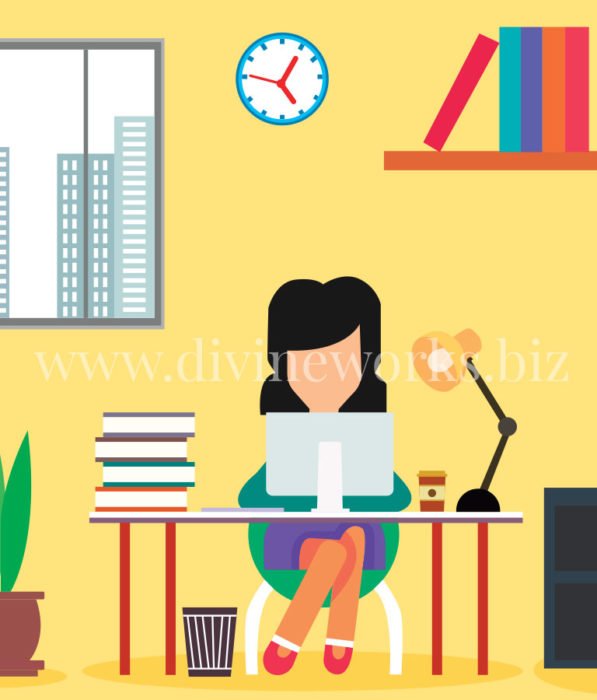 Free Adobe Illustrator Woman Working Vector Illustration by Divine Works