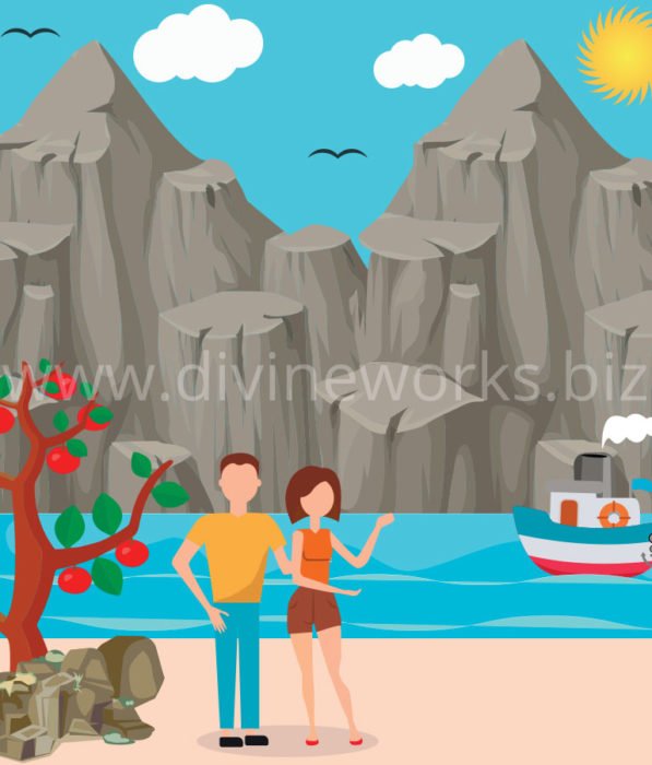 Free Adobe Illustrator Couple On Beach Vector Illustration by Divine Works