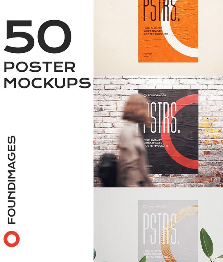 50 Poster Mockup Bundle Glued Paper