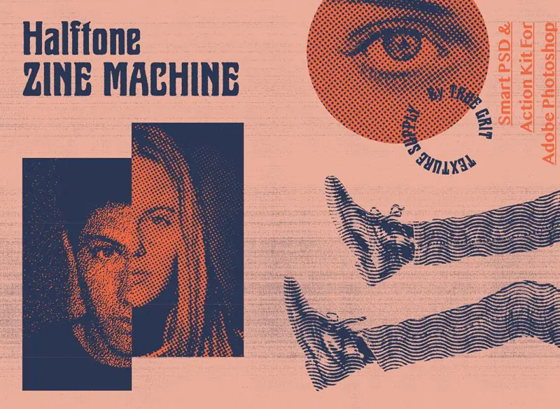 Halftone Zine Machine PSD + Action