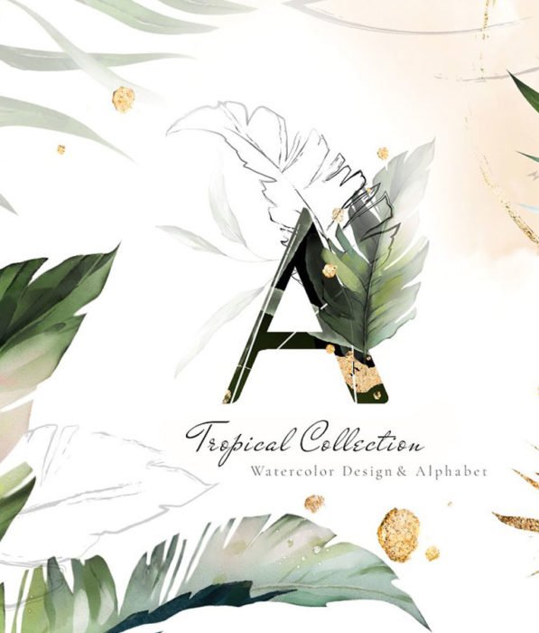 Tropical Watercolor & Gold Leaves