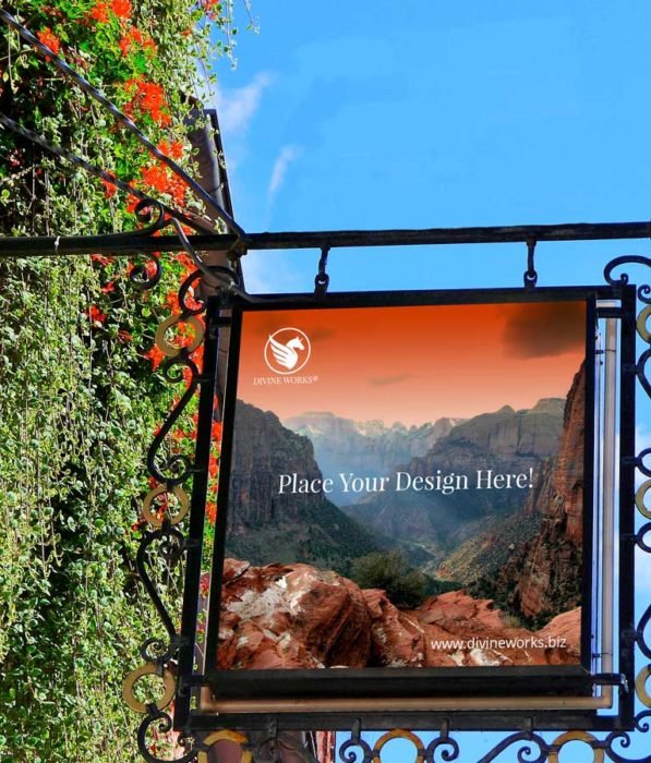 Download Free Wall Hanging Signage Mockup PSD by DIvine Works