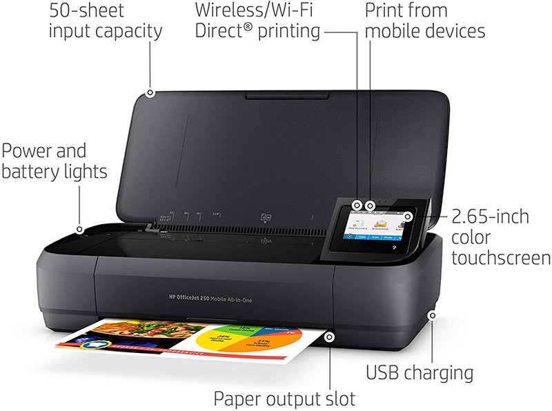 HP OfficeJet 250 All-in-One Portable Printer with Wireless & Mobile Printing