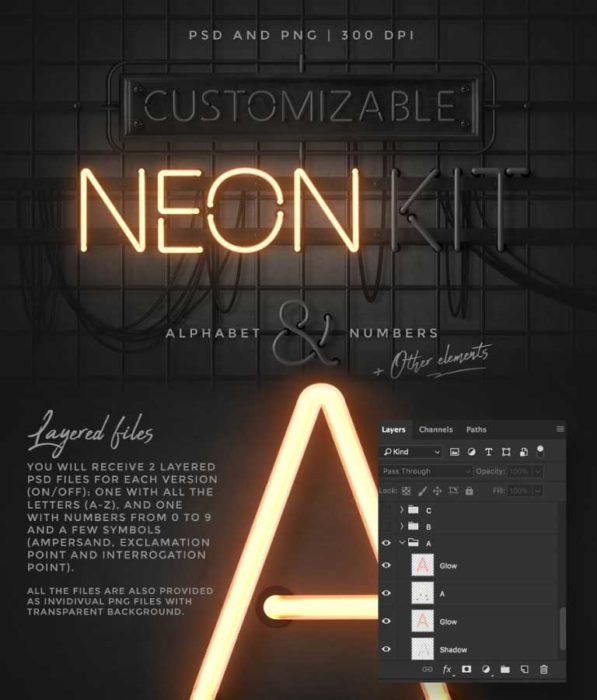 Photoshop Neon Effects Alphabet Kit PSD