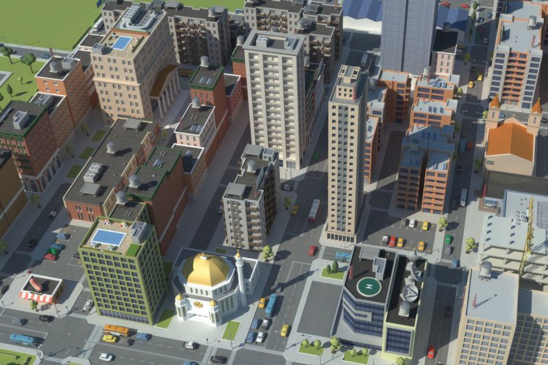 Low poly 3D Cartoon City Modular