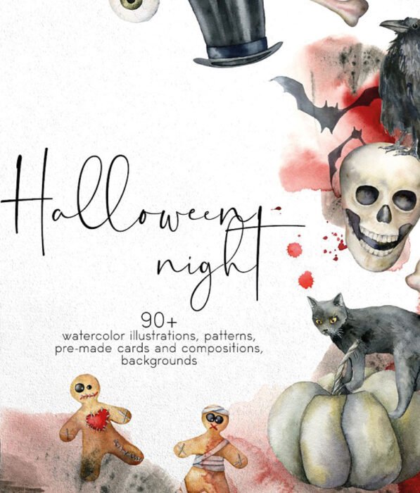 Happy Halloween Night Watercolor