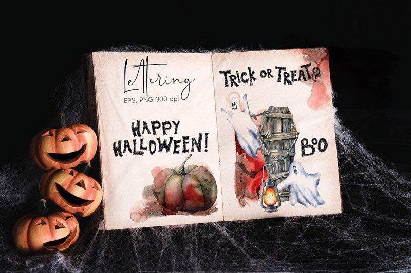 Happy Halloween Night Watercolor