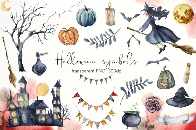 Happy Halloween Night Watercolor