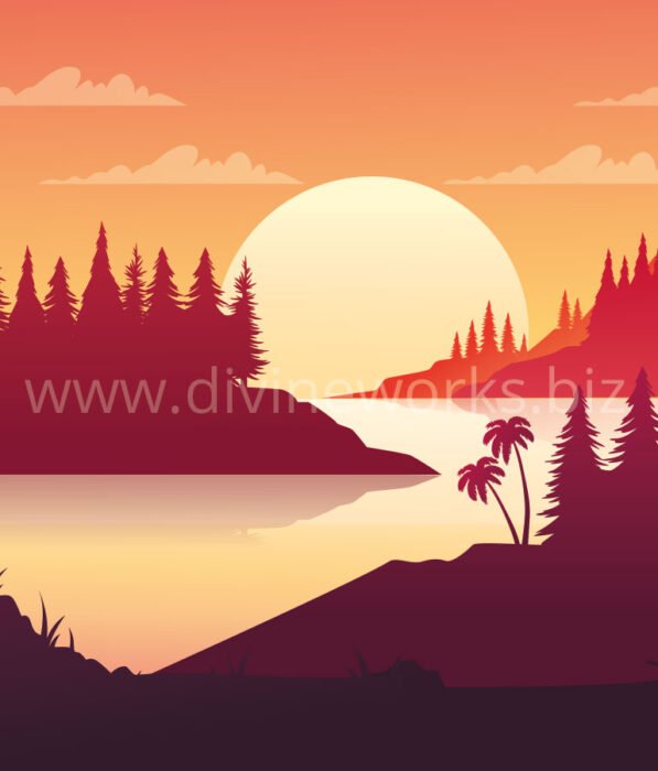 Download Free Adobe Illustrator Sunset Landscape Vector Illustration by Divine Works
