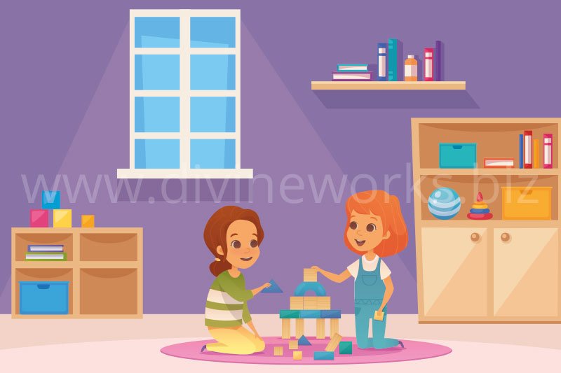 Download Free Two Girls Playing Vector Illustration by Divine Works