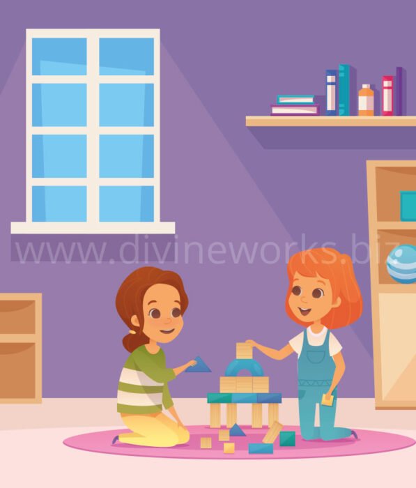 Download Free Two Girls Playing Vector Illustration by Divine Works