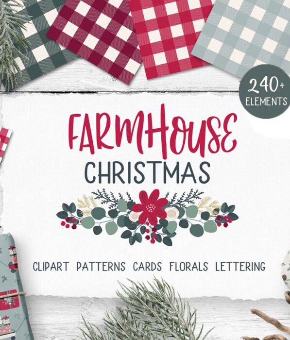 Farmhouse Christmas illustration