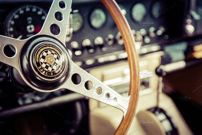 Jaguar e type vintage oldtimer stock photo