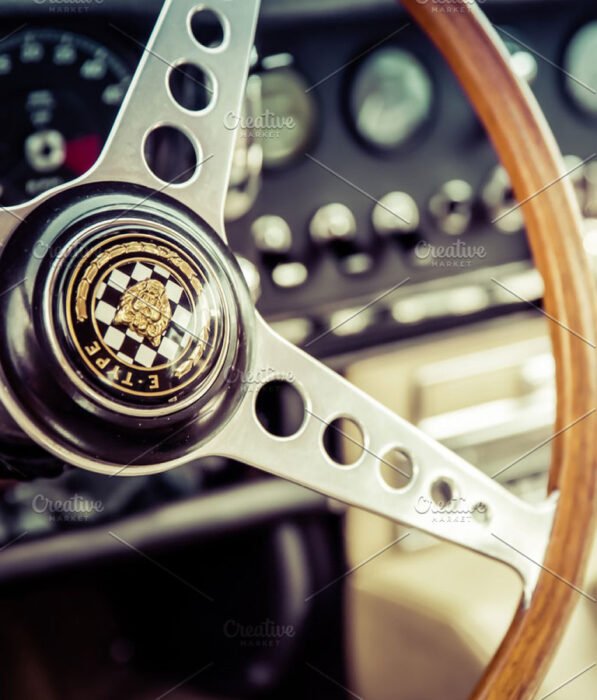 Jaguar e type vintage oldtimer stock photo