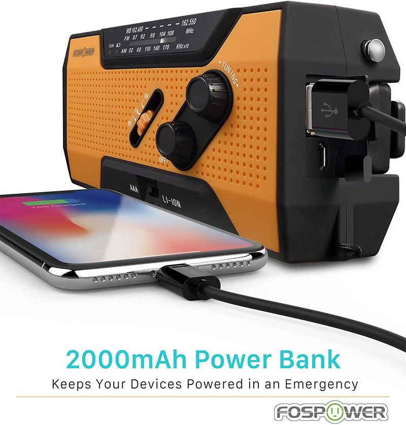 FosPower Emergency Solar Hand Crank Portable Radio
