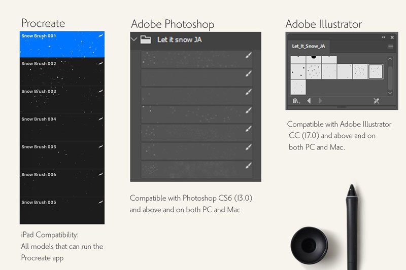 Snow brushes for AI, PS & Procreate