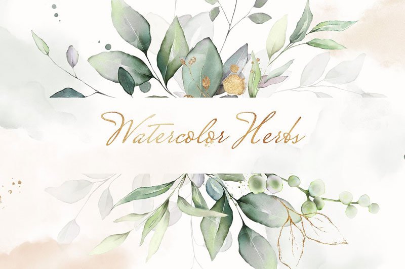 Watercolor & Gold Leaves Collection