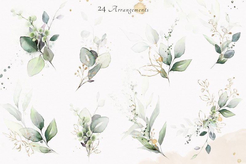 Watercolor & Gold Leaves Collection