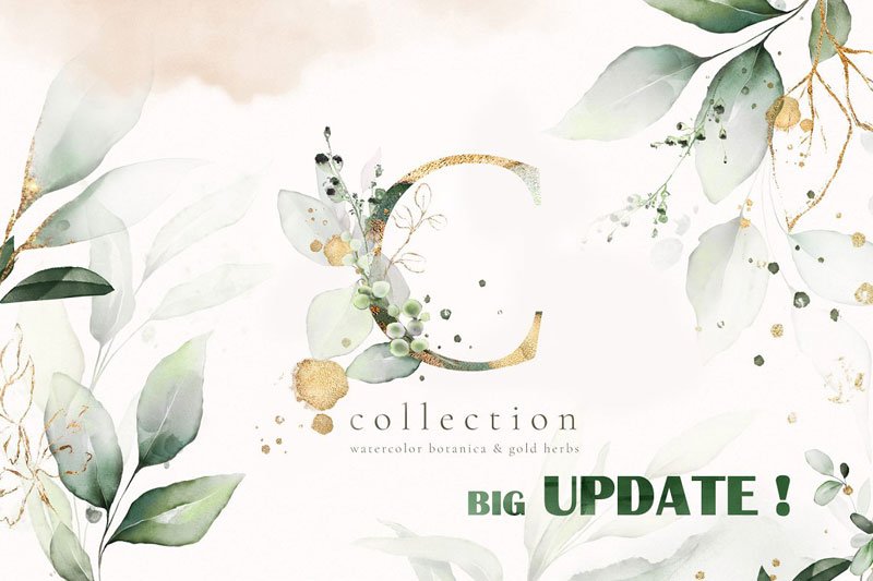 Watercolor & Gold Leaves Collection