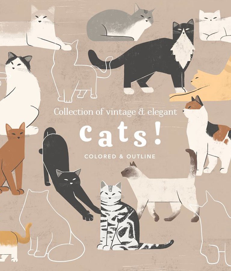 Cats Collection Colored and Outline