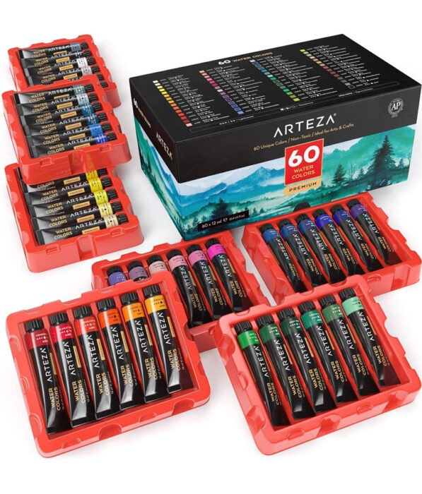 Arteza Watercolor Paint, Set of 60 Colors/Tubes
