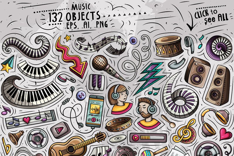 Music Cartoon Objects Set
