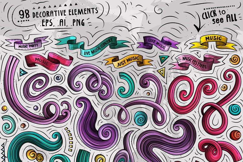 Music Cartoon Objects Set