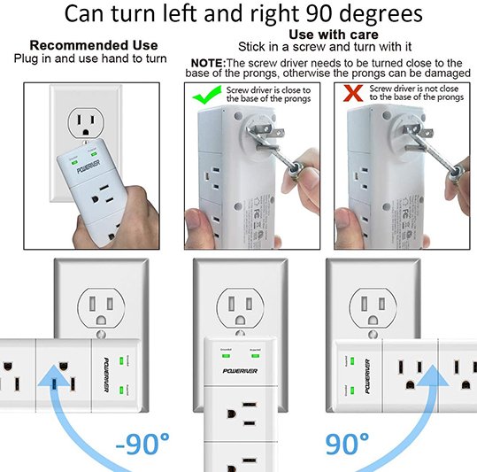Surge Protector Wall Mount Outlet Splitter with Rotating Plug