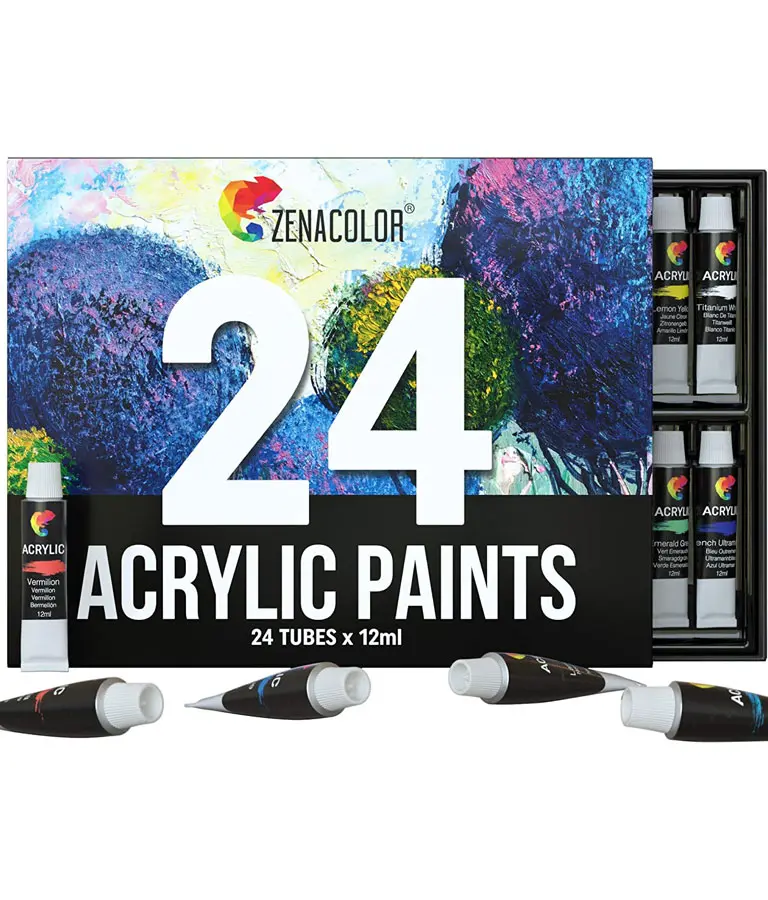 Zenacolor Acrylic Paint, Set of 24 Tubes of 0.4 oz