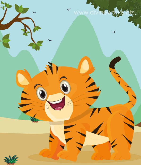 Download Free Cute Tiger Baby Cartoon Vector Art by Divine Works