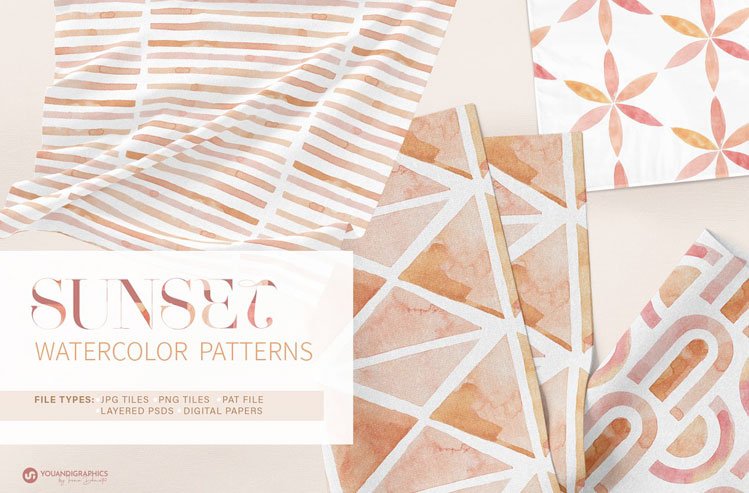 Sunset Watercolor Seamless Patterns