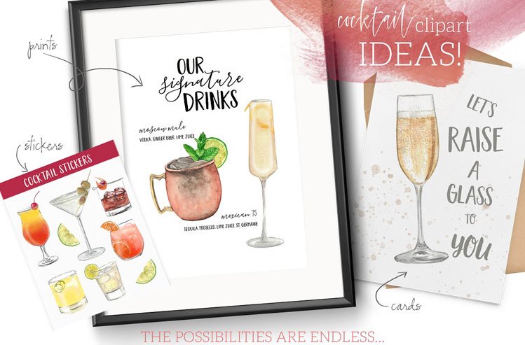 Cocktail Watercolor Clipart Set