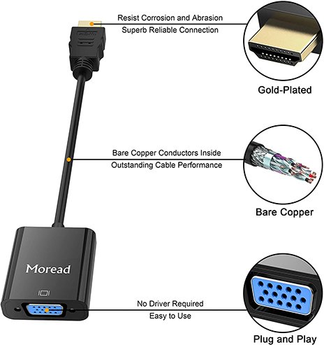 Moread HDMI to VGA, Gold-Plated HDMI to VGA Adapter