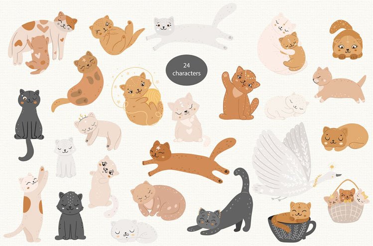 Magic Boho Cats / Baby Animal Set