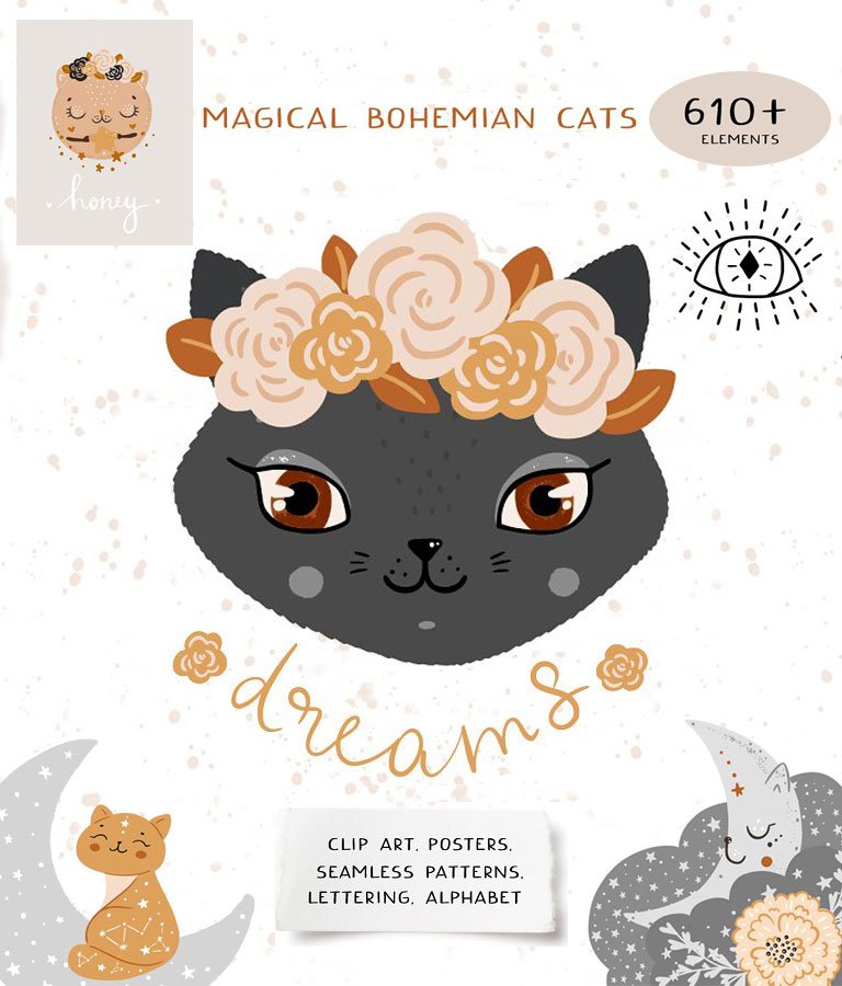 Magic Boho Cats / Baby Animal Set