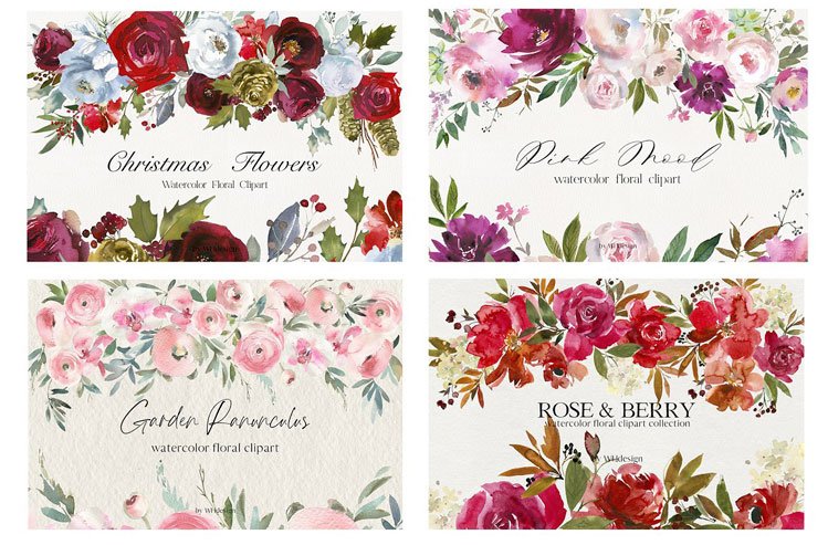 Watercolor Floral Bundle 90 in1