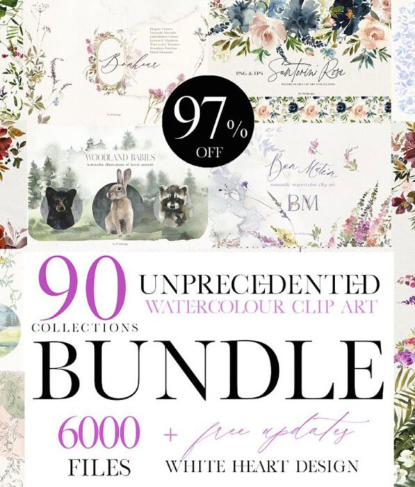 Watercolor Floral Bundle 90 in1