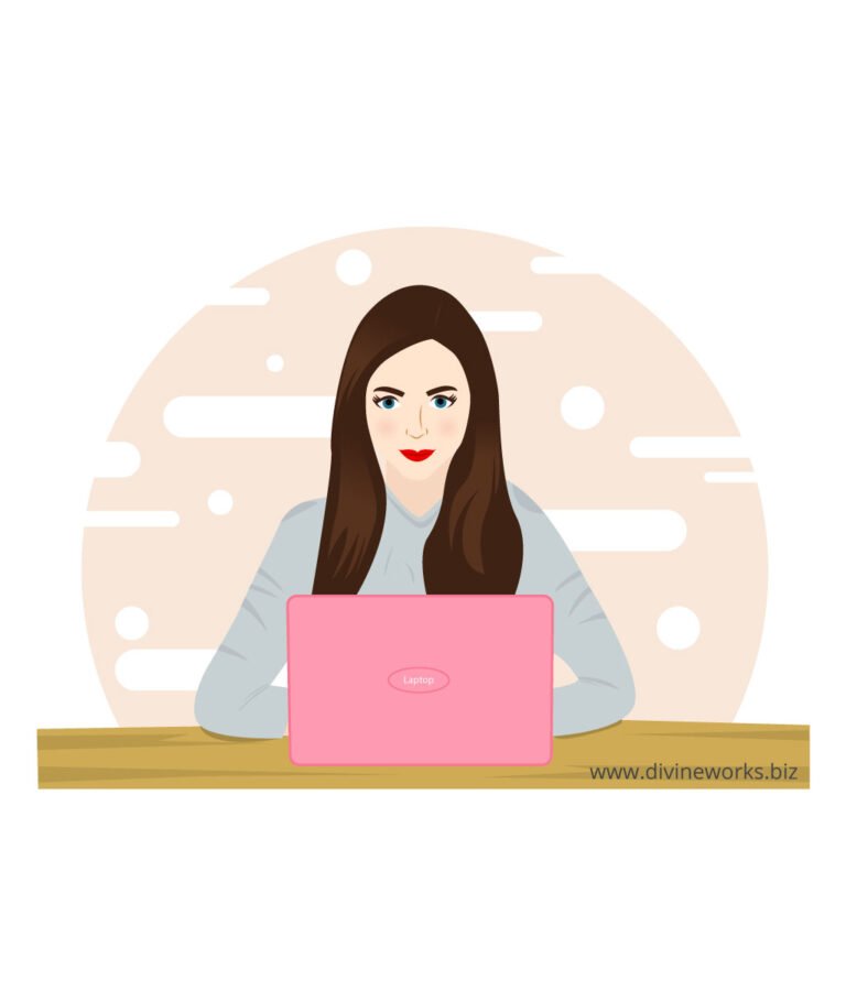 Girl using a Laptop Vector Illustration