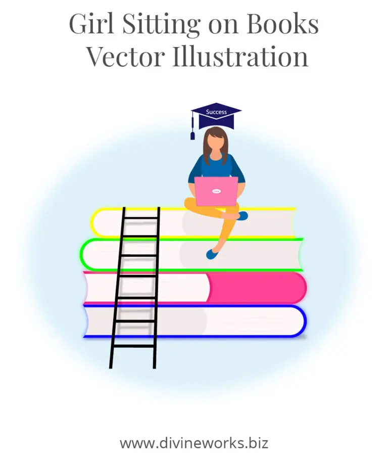 Girl Sitting on Books Vector Illustration