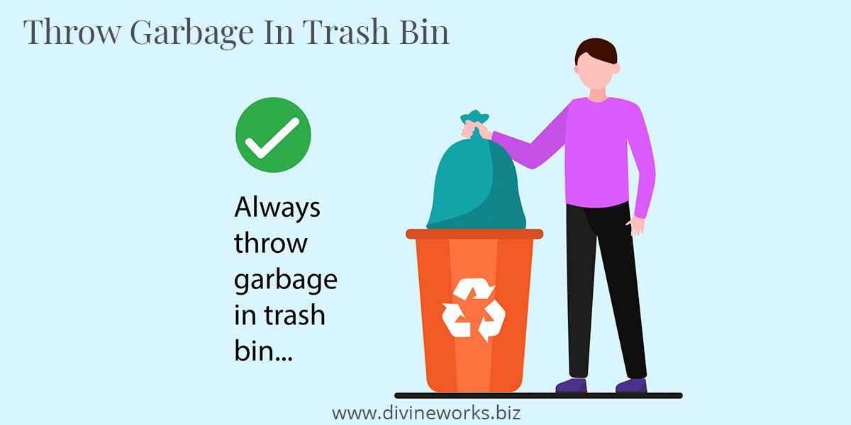 Throw Garbage In Trash Bin Illustration
