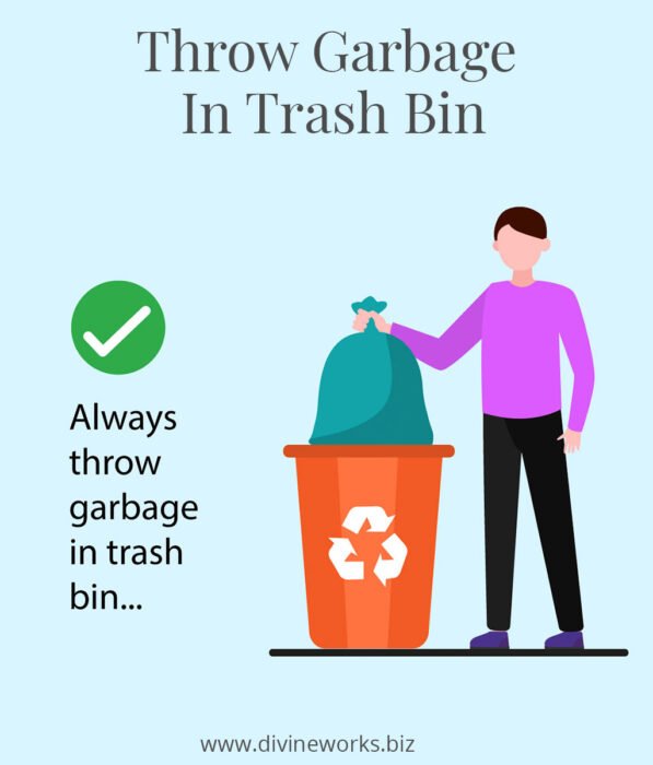 Throw Garbage In Trash Bin Illustration