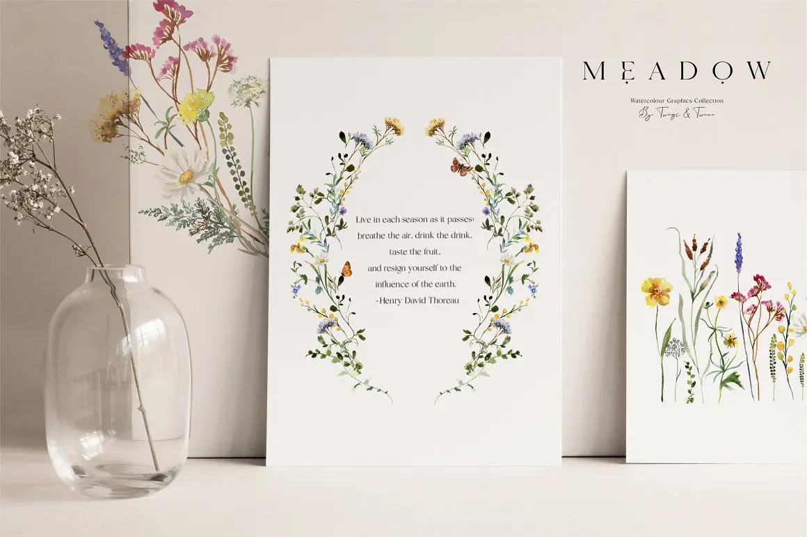 Meadow Watercolor Flowers