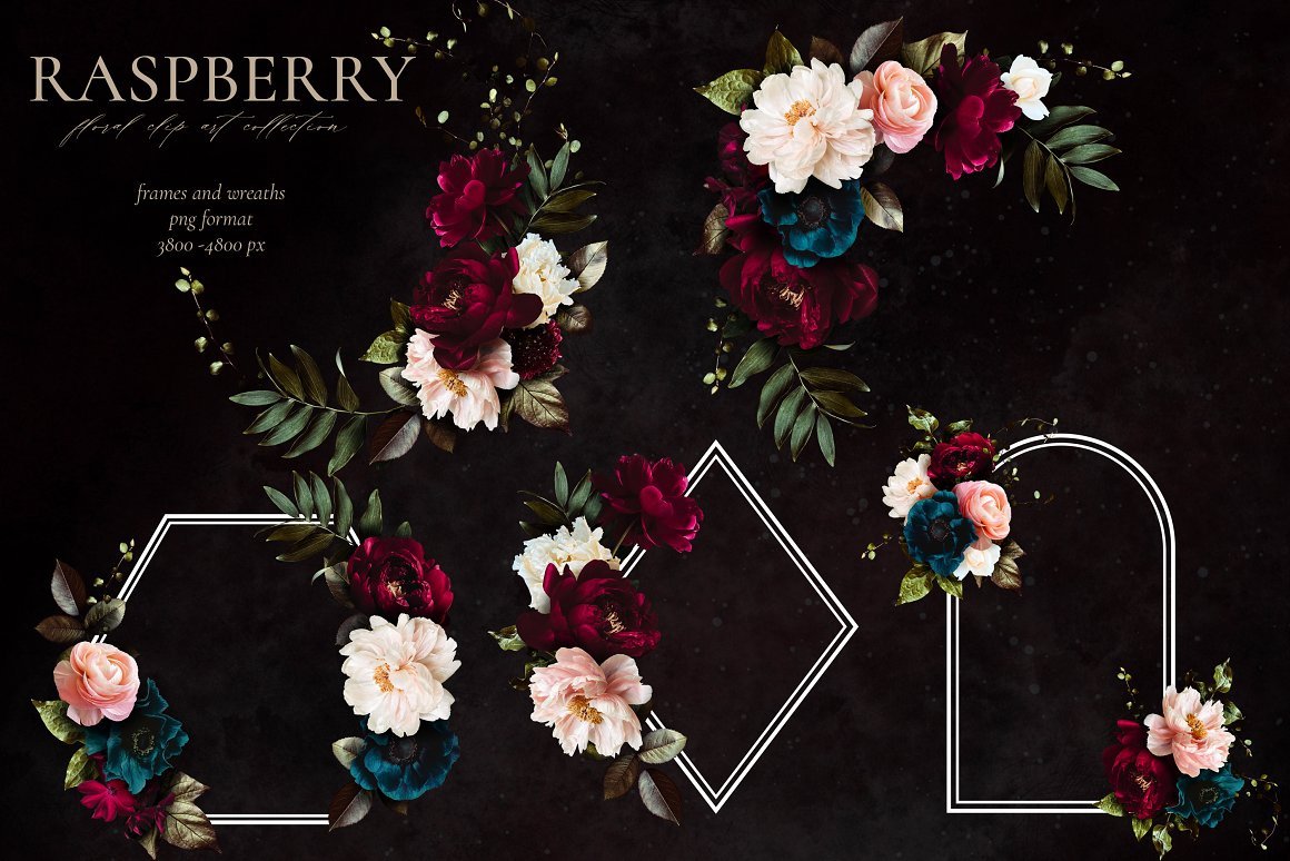 Raspberry Floral Clip Art Collection