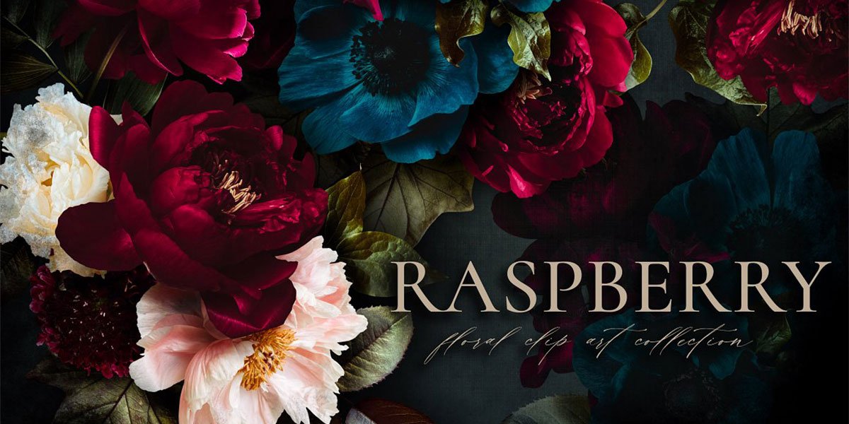 Raspberry Floral Clip Art Collection